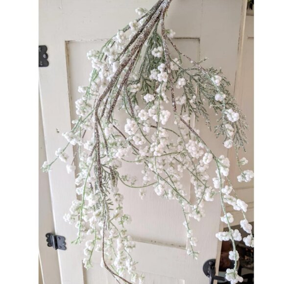 Bundle/4 Cedar Berry, Frosted Cedar Berry Spray, White, Glittered - Picture 2 of 12